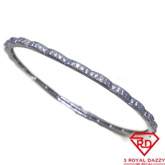 CZ on slip in Bangle Bracelet 14K white gold